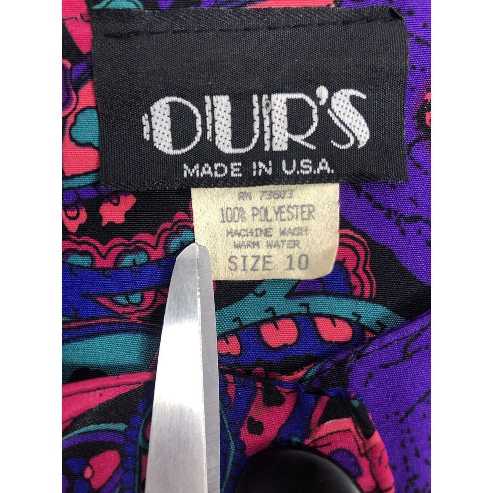 vtg 80's Our's multicolor purpuple pink button front shift dress sz 10 - Picture 6 of 7
